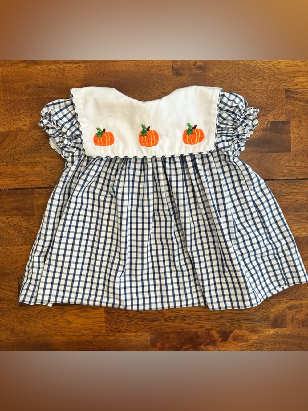 Cecil and Lou Navy & White Gingham Kids Dress with Pumpkin Smocking